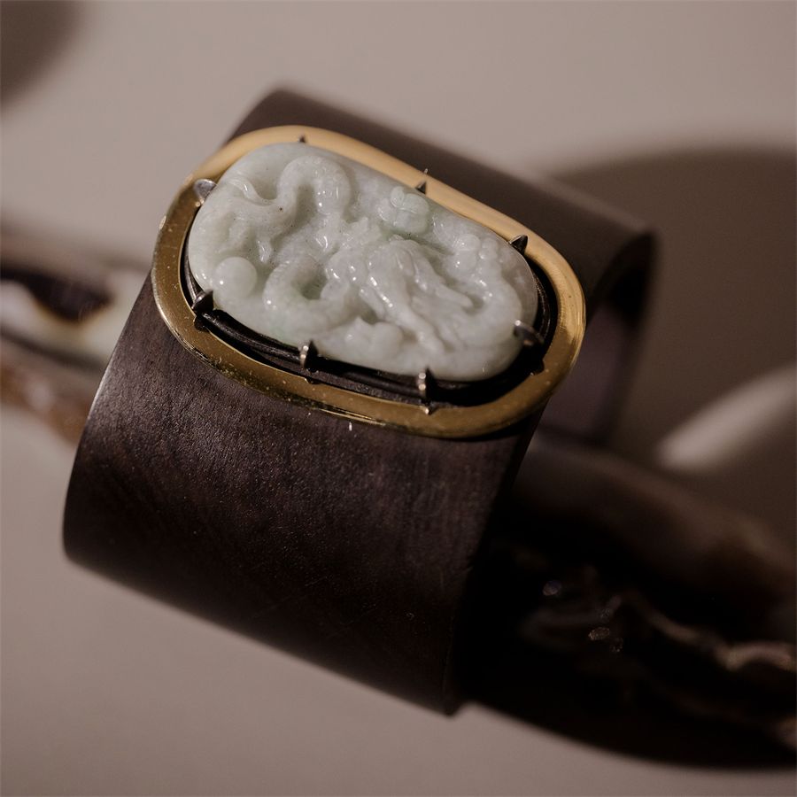 Ebony and jade bracelet with double setting Totem | BR EBBR AGN